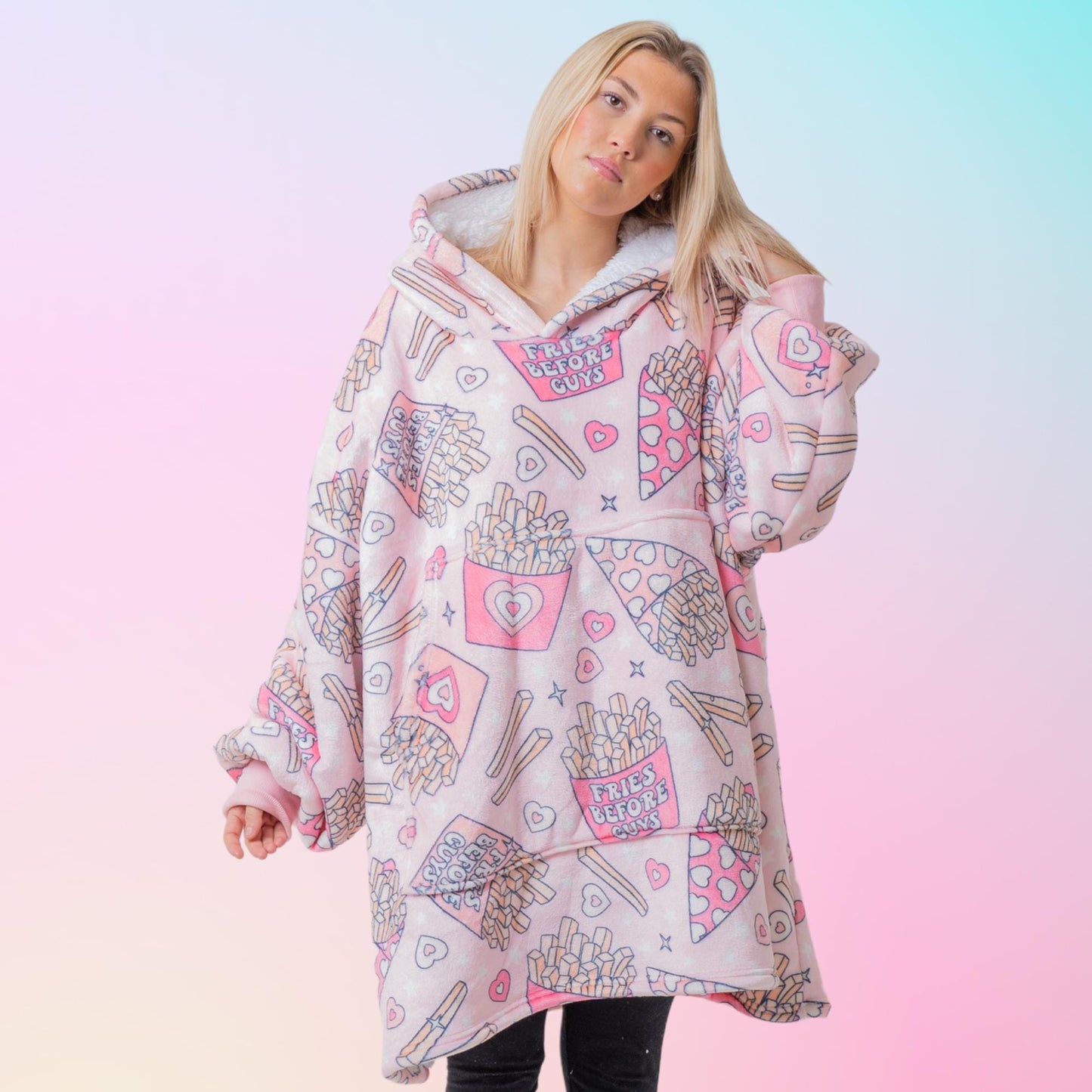 Fries Before Guys Hoodie Blanket Oversized Thick Sherpa Hoodie Snugclub One Size