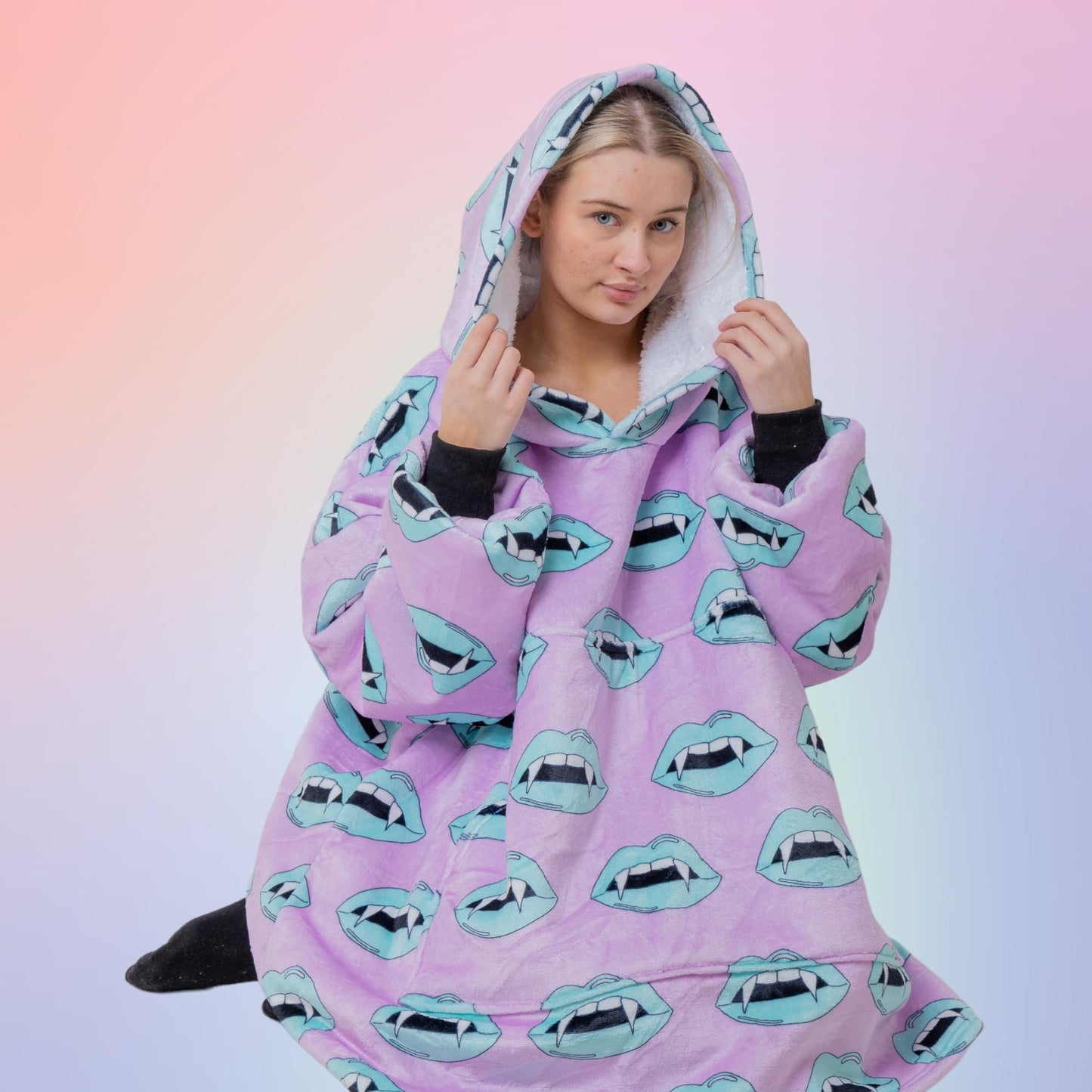 Vampire Lips Hoodie Blanket Oversized Thick Sherpa Hoodie Snugclub One Size