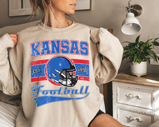 Kansas Sweatshirt, Kansas Football Sweatshirt, Lawrence Kansas Vintage Crewneck, Retro Kansas Sweatshirt, Kansas Football College