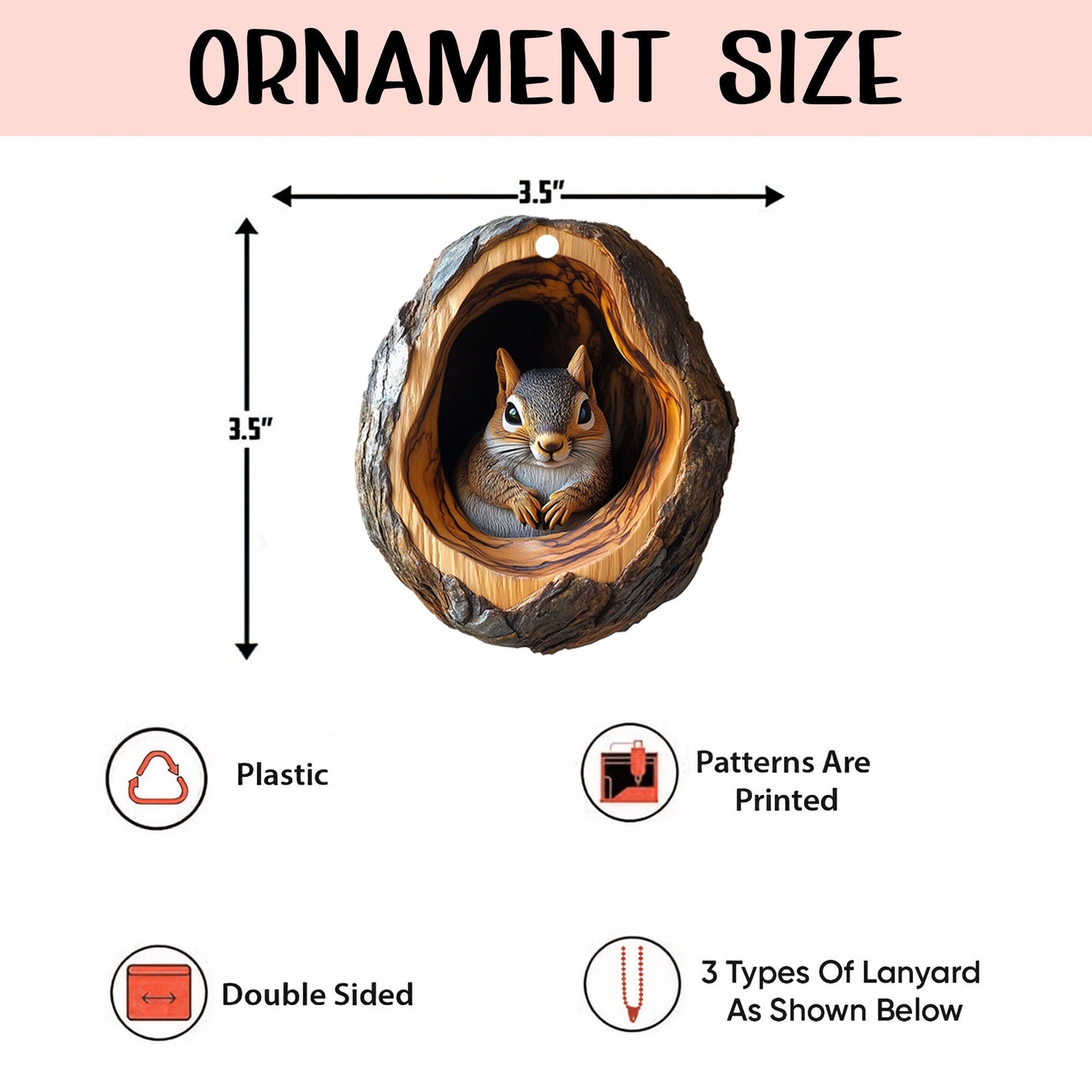 Squirrel 2D Flat Ornament, Squirrel Rearview Mirror Car Accessories, Squirrel Christmas Ornament, Squirrel Ornament, Gift for Squirrel Lover