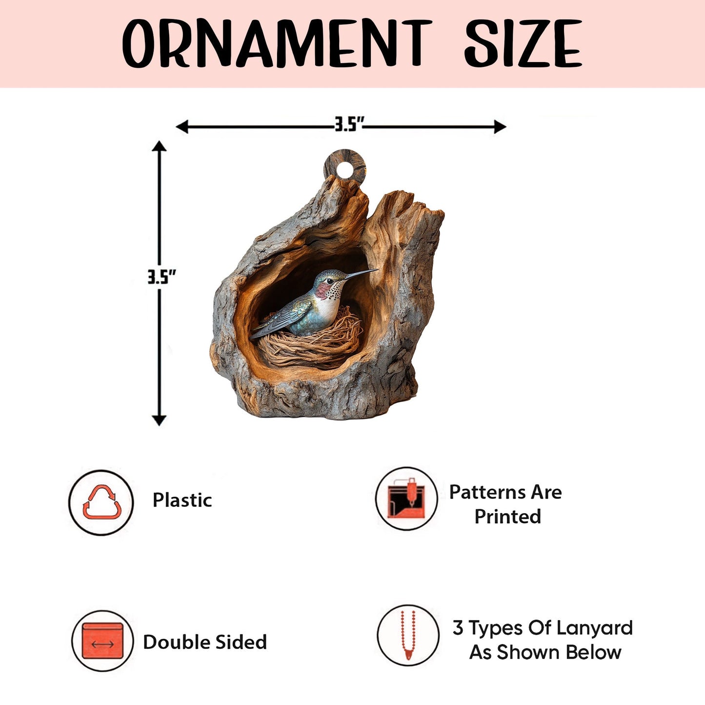 Hummingbird 2D Flat Ornament, Hummingbird Rearview Mirror Car Accessories, Hummingbird Christmas Ornament, Gift for Hummingbird Lover