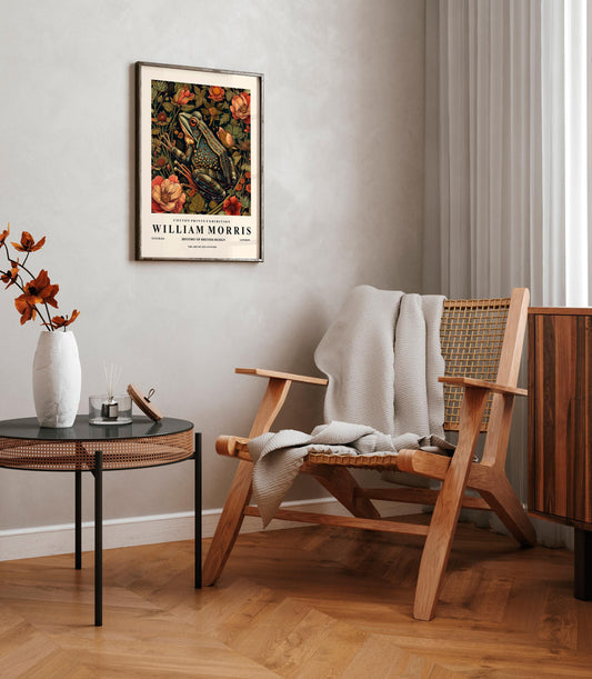Dark Cottagecore Frog Art Print: William Morris Floral Wall Decor