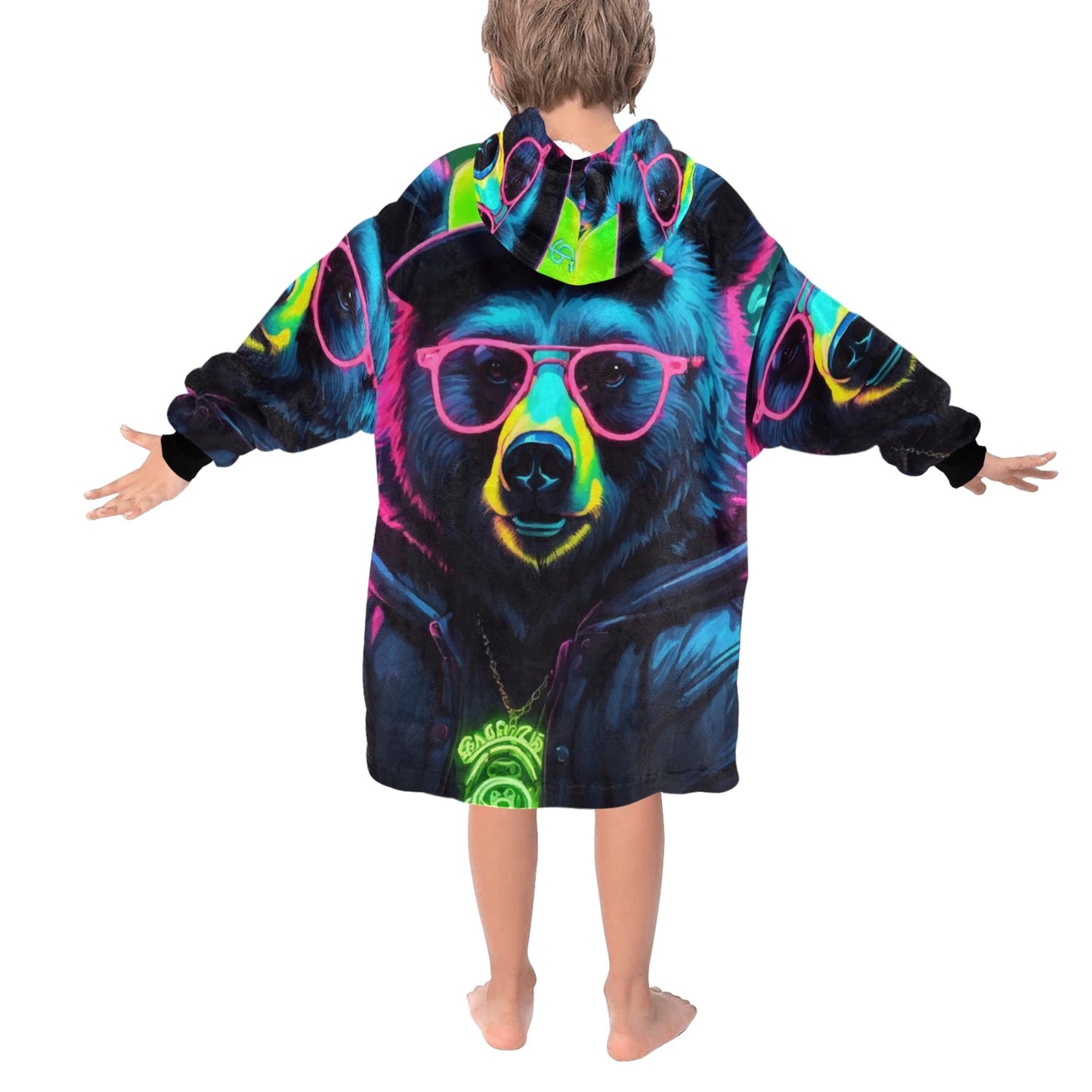 Kids Blanket Hoodie Gangsta Bear