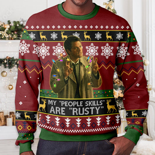 Misha Collins 'My People Skills' Ugly Christmas Sweater: Vintage Movie Quote