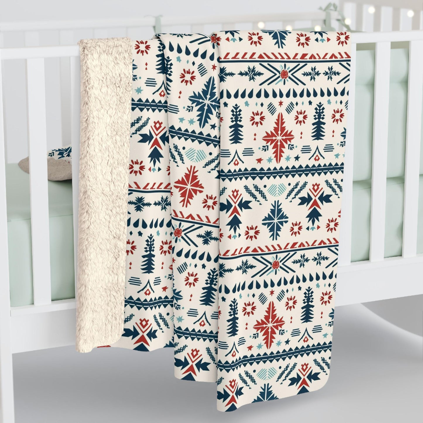 Nordic Fairisle Sherpa Fleece Blanket | Cozy Scandinavian-Inspired Gift | Soft Sherpa Fleece Blanket with Whimsical Nordic Stripes | Blanket