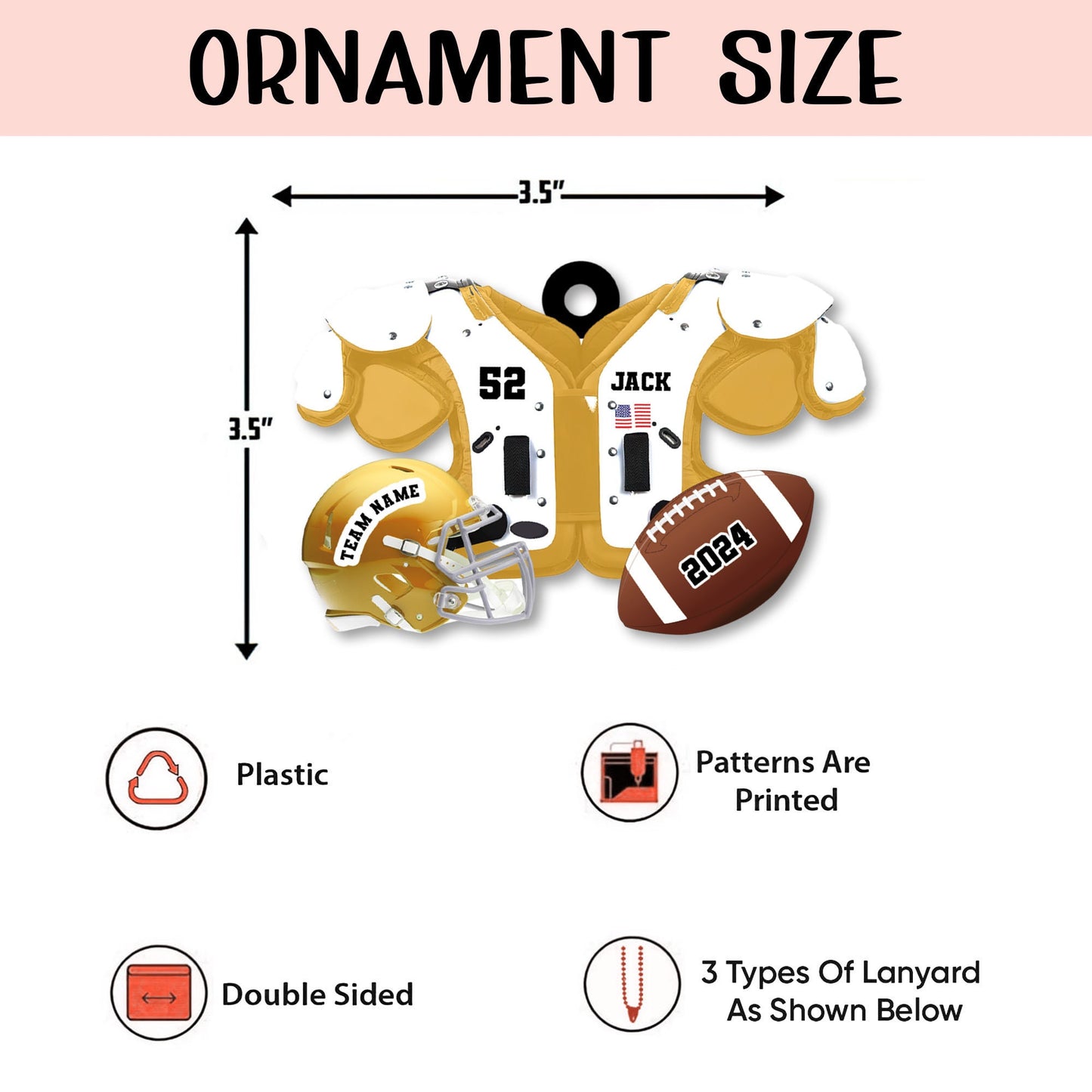 Personalized Football American Christmas Ornament, Custom Name Ornament, Football Vest Car Ornament, Flat 2D Ornament, Gift for Boyfriend