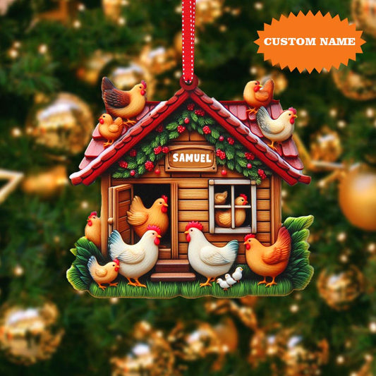 Personalized Chicken Coop Christmas Ornament, Chicken Christmas Ornament, Farm Chicken Christmas Ornament, Farmhouse Ornament