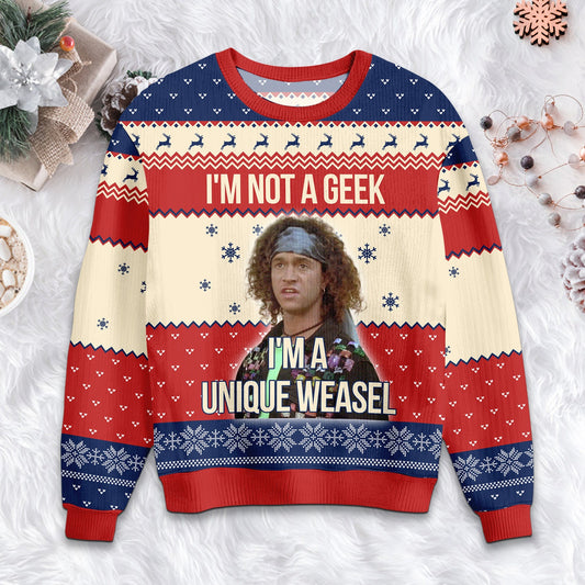 Encino Man Ugly Christmas Sweater: Retro 'I'm Not a Geek' Movie Sweatshirt