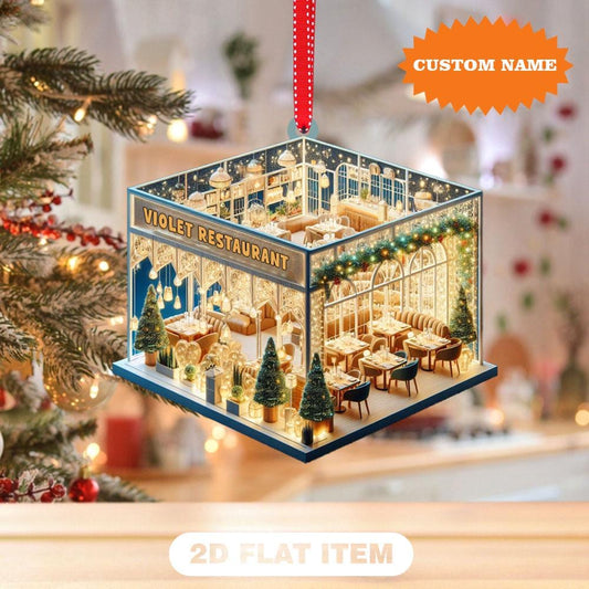 Personalized Restaurant 2D Flat Christmas Ornament, Restaurant Xmas Ornament, Christmas Tree Decor, Christmas Gift, Gift For Her
