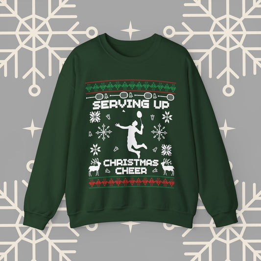 Badminton Ugly Christmas , Serving Up Christmas Cheer Sweatshirt, Badminton Holiday Jumper, Badminton Player Gifts