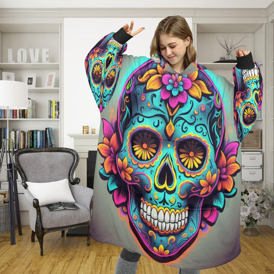 Sugar Skull Blanket Hoodie Día De Los Muertos Chicano Art