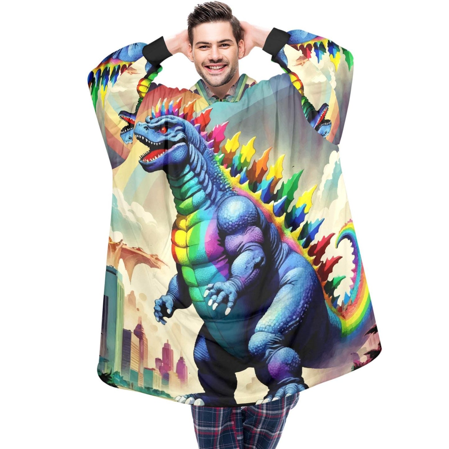 Godzilla Blanket Hoodie Rainbow Kaiju Fleece Lounger