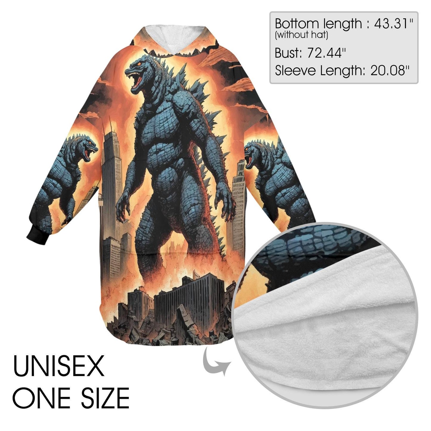 Godzilla Blanket Hoodie Retro Kaiju Neon Art Personalized