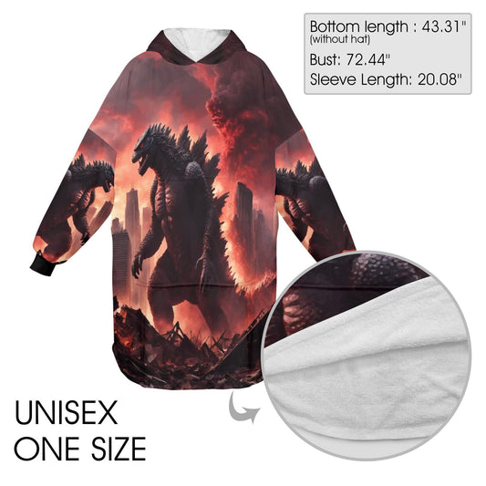 Godzilla Blanket Hoodie Kaiju Cartoon Fleece Lounger