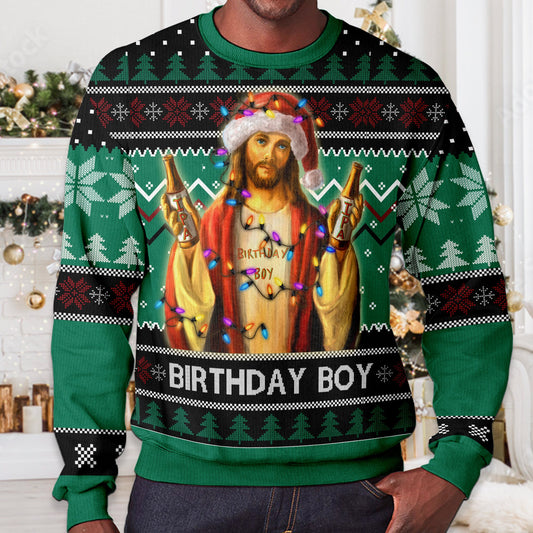 Funny Jesus Birthday Ugly Christmas Sweater: Unisex Adult Crew Neck