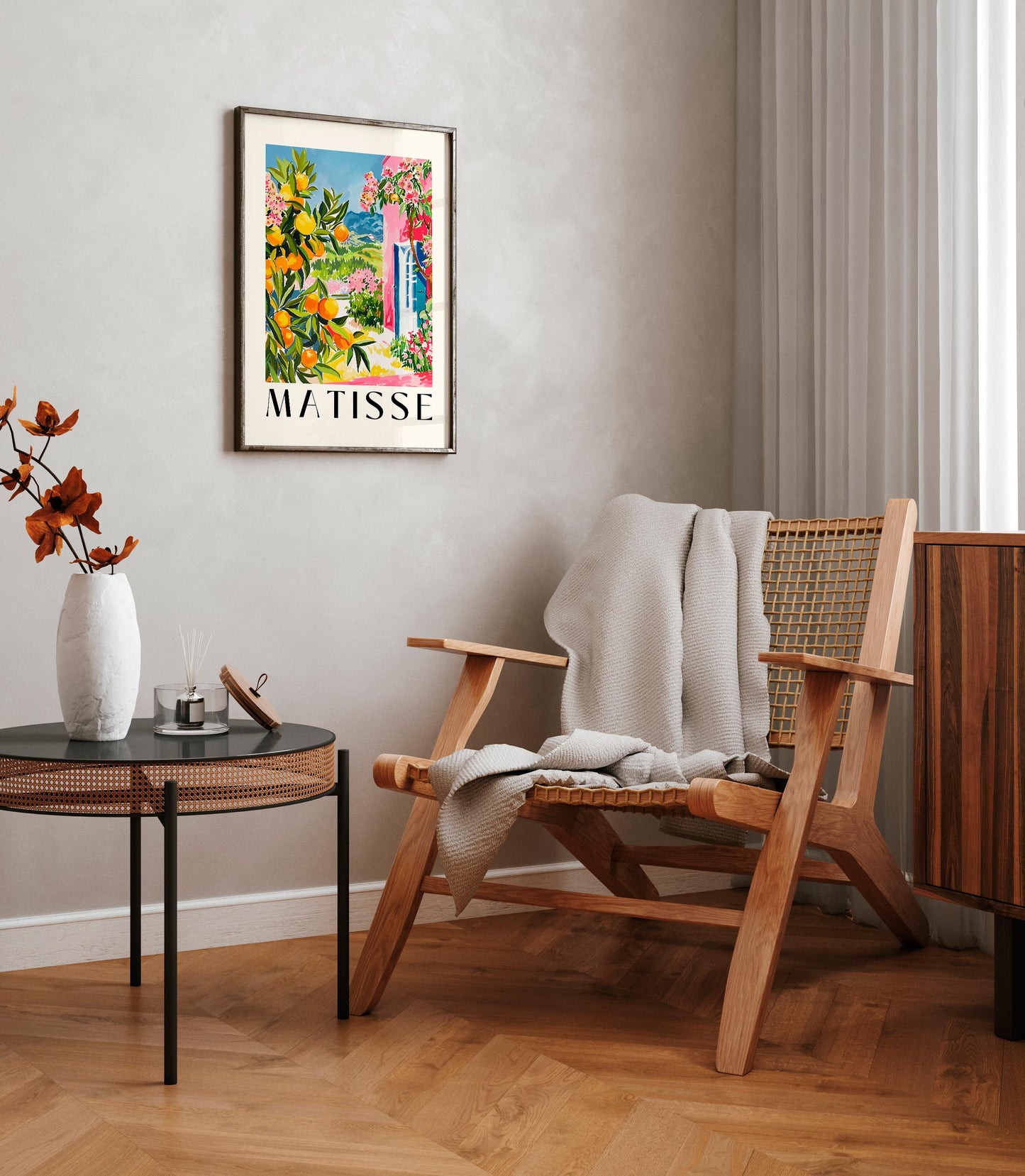 Spanish oranges poster, Mid century modern, Matisse art print, Pink dopamine decor, Travel poster