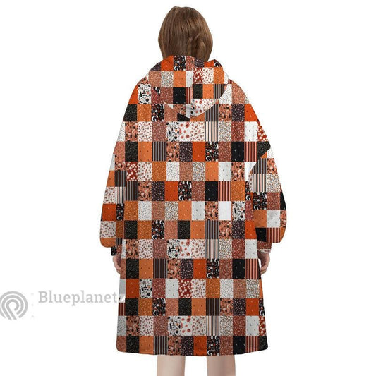 Custom Name Halloween Hoodies Blanket, Personalized Wearable Hoodie Blanket, Custom Halloween Pattern Oversized Blanket