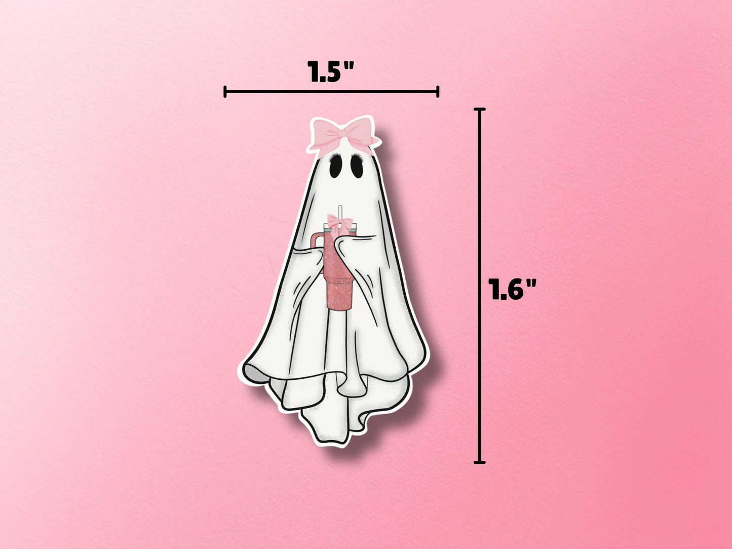 Cute Ghost Coffee Sticker | Ghost with Coffee | Ghost Vinyl Sticker | Ghost Decals | Girly Stickers | Halloween Stickers | Coquette Ghost