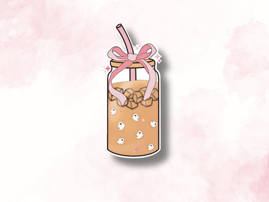 Iced Coffee Ghosts Sticker -Laptop Sticker, Waterbottle sticker, Vinyl Stickers, Cute Kindle Stickers, Coquette Stickers, Girly Girl Sticker