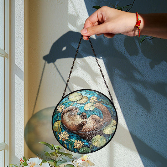 Swimming Otter Stained Glass Suncatcher, Funny Otter Glass Decor, Otter Lovers Gift, Gift For Her, Funny Animal Decor, Animal Lovers Gift