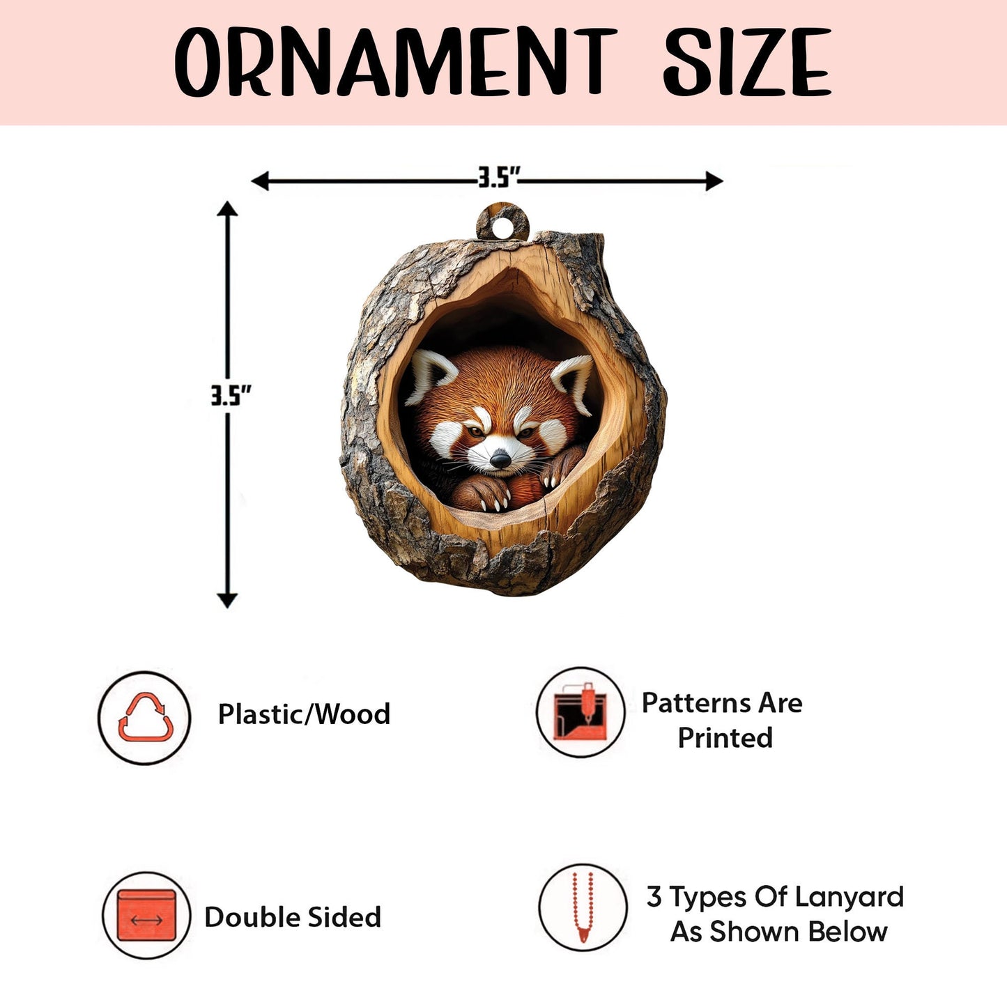 Red Panda 2D Flat Ornament, Red Panda Rearview Mirror Car Accessories, Red Panda Christmas Ornament, Red Panda Ornament, Red Panda Lover