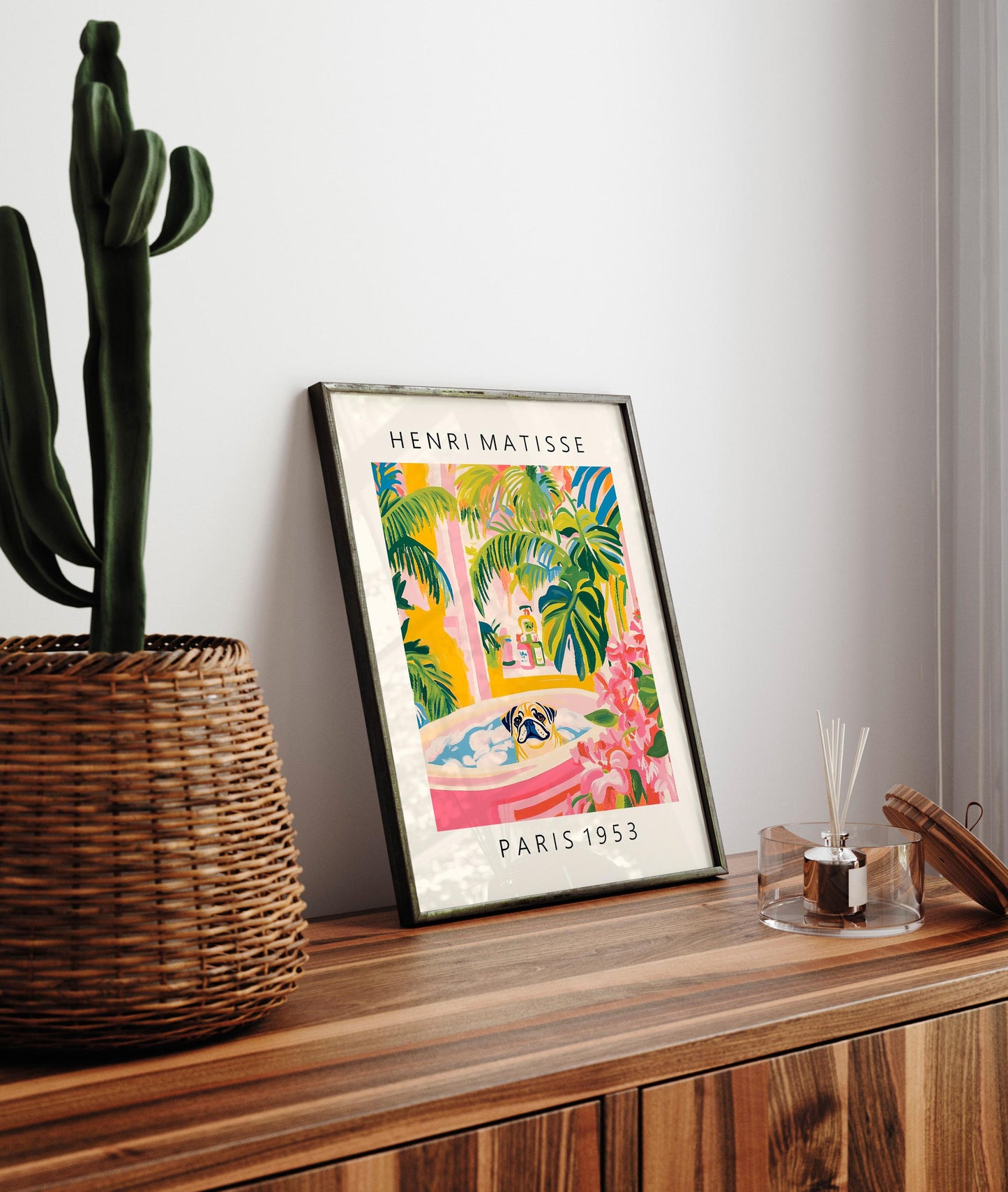 Matisse Pug Print: Funny Bathroom Tropical Art
