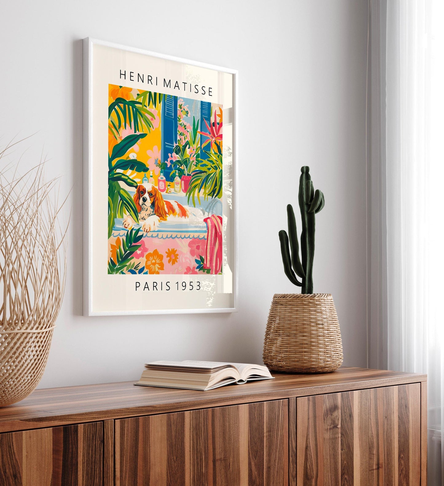 Matisse Style Cavalier King Charles Spaniel Art Print: Funny Bathroom Decor