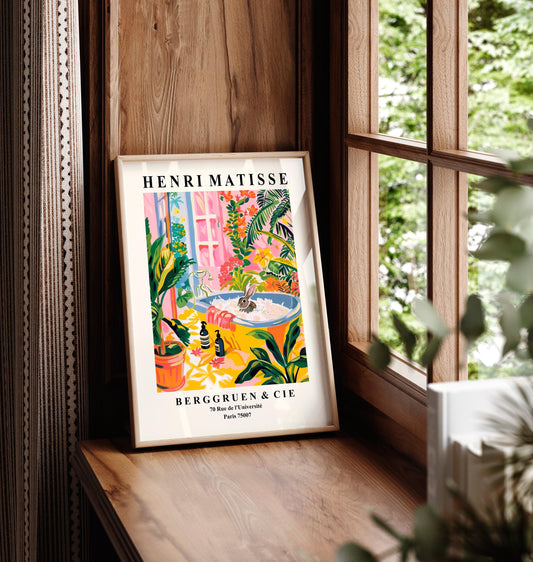 Bunny in Bathtub Art Print: Matisse Style Bathroom Decor