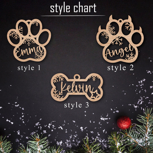 Personalized Pet Christmas Ornament: Custom Wooden Dog Paw or Bone
