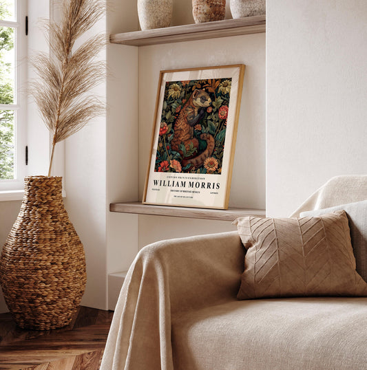 Ferret Botanical Print: William Morris Style Dark Cottagecore Wall Art