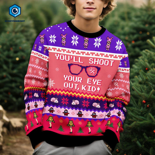 You'll Shoot Your Eye Out Ugly Sweater, Ralphie Foot Lamp Shirt, Christmas Story Ugly Christmas Sweater