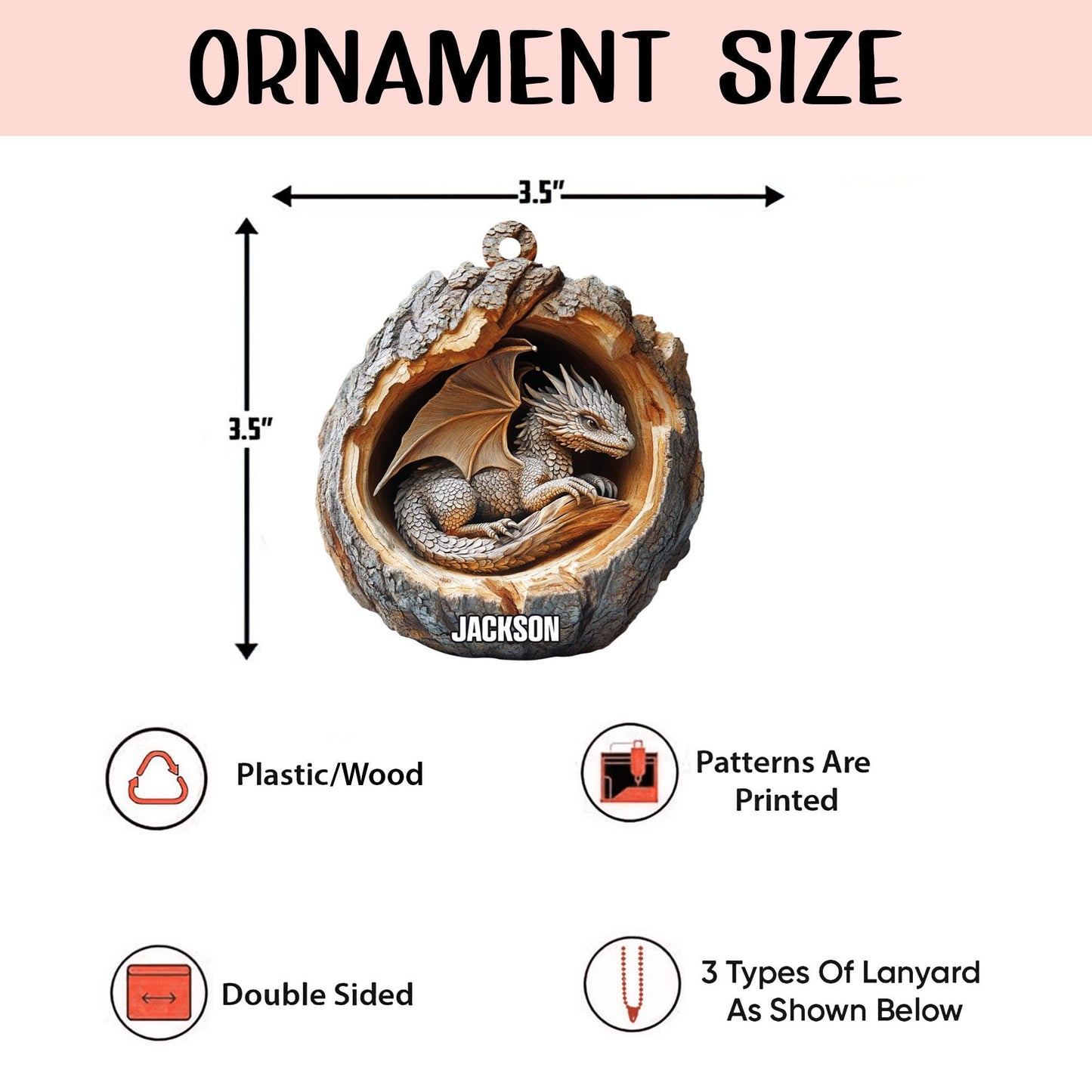 Personalized Dragon 2D Flat Ornament, Custom Name Christmas Tree Ornament, Dragon Christmas Home Decor, Xmas Gift for Dragon Lover