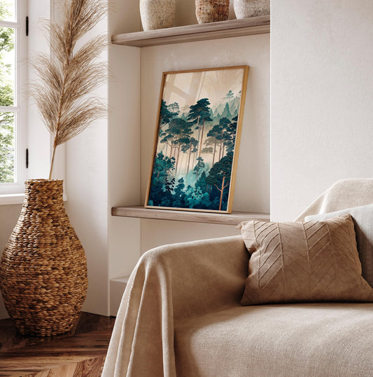 Japanese Forest Print: Ukiyo-e Style Landscape Art