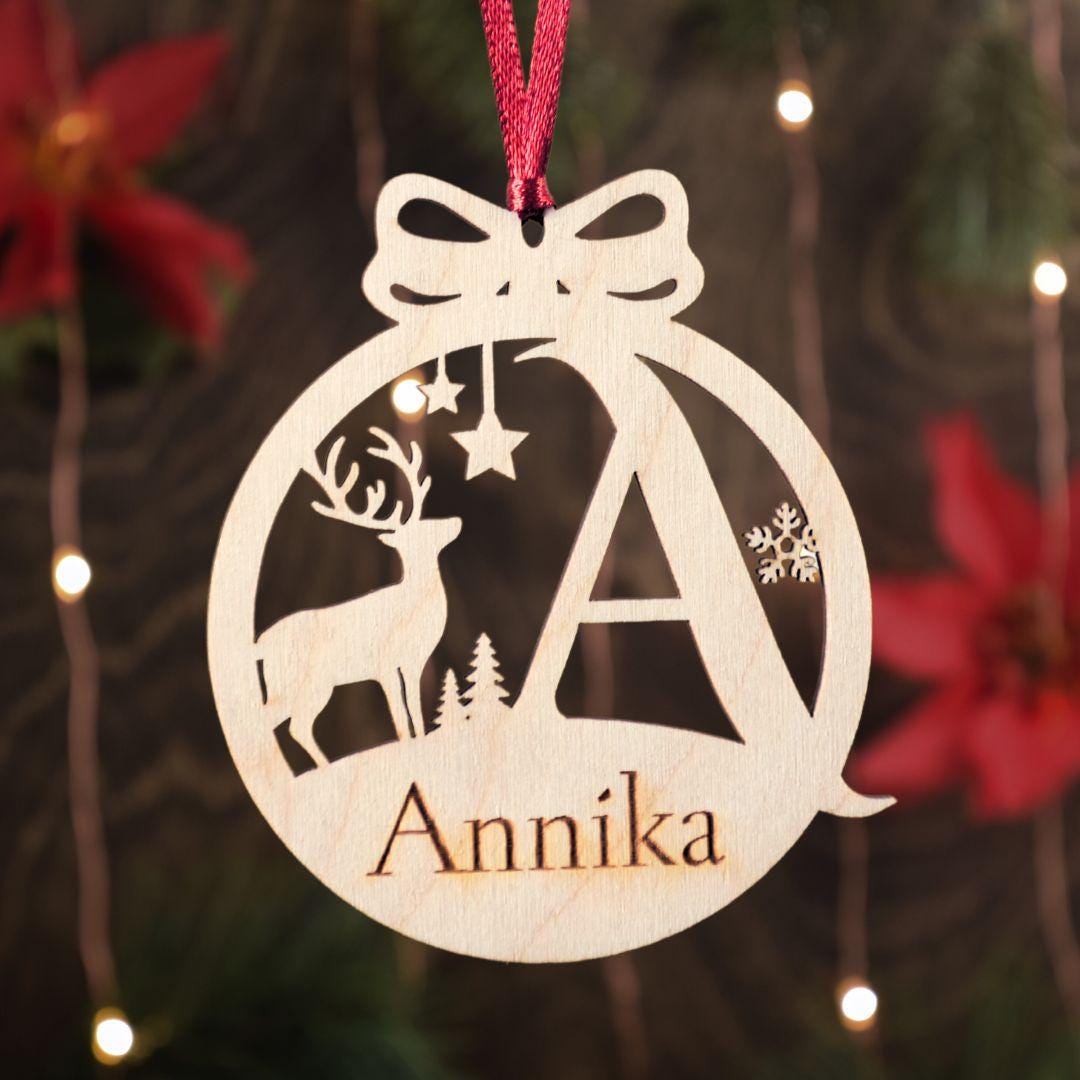 Personalized Christmas Ornament | Custom Laser Cut Name Bauble | 2025 Wood Gift Tag