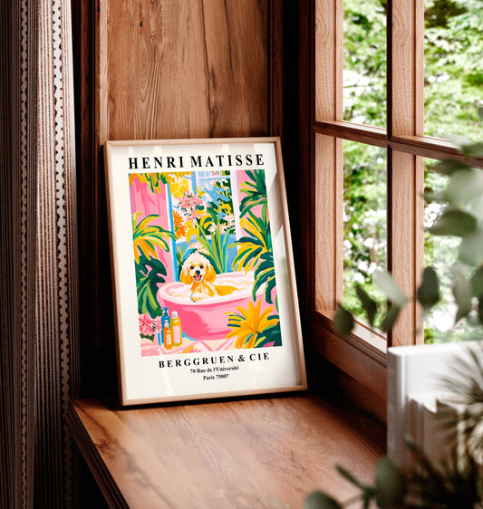 Toy Poodle Art: Pink Bathroom Print, Henri Matisse Style
