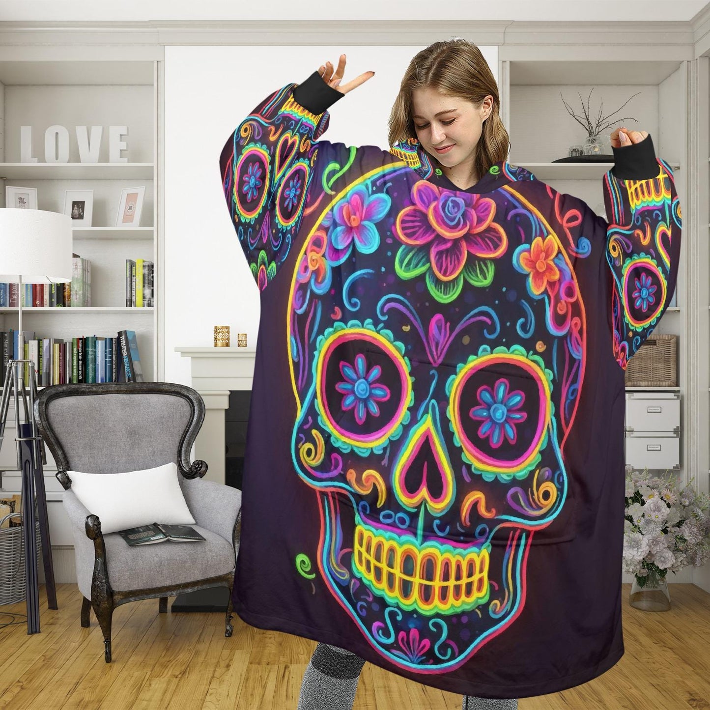 Sugar Skull Blanket Hoodie Día De Los Muertos Personalized Blanket