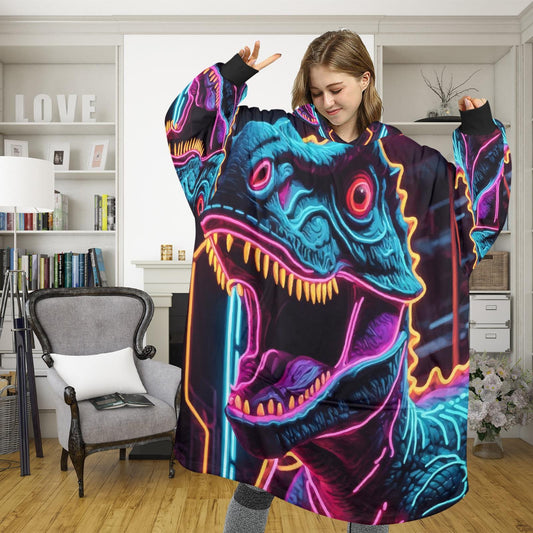 Godzilla Blanket Hoodie Retro Kaiju Dinosaur Fleece Lounger