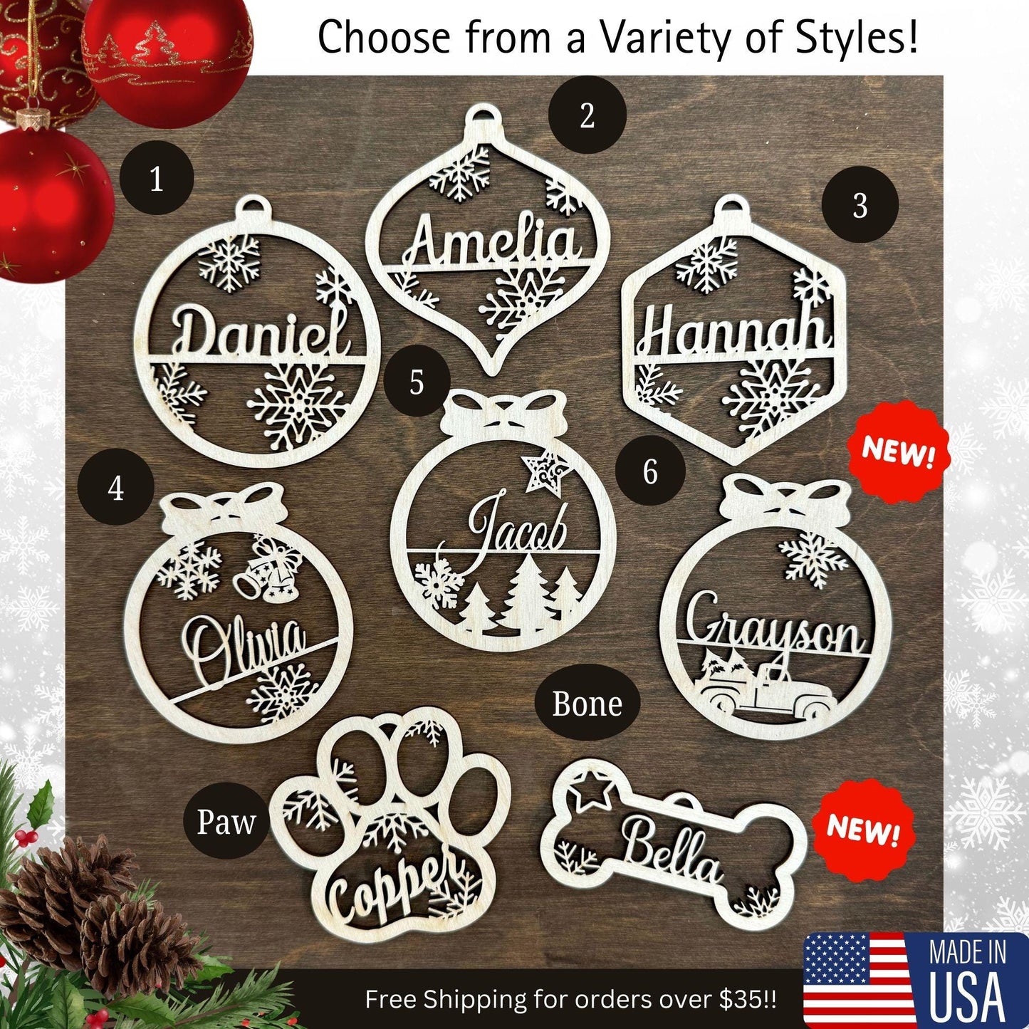 Custom Pet Christmas Ornament | Personalized Dog Bone Ornament | Pet Paw and Dog Bone shape New for 2025 | Ornaments for your Furry Friend