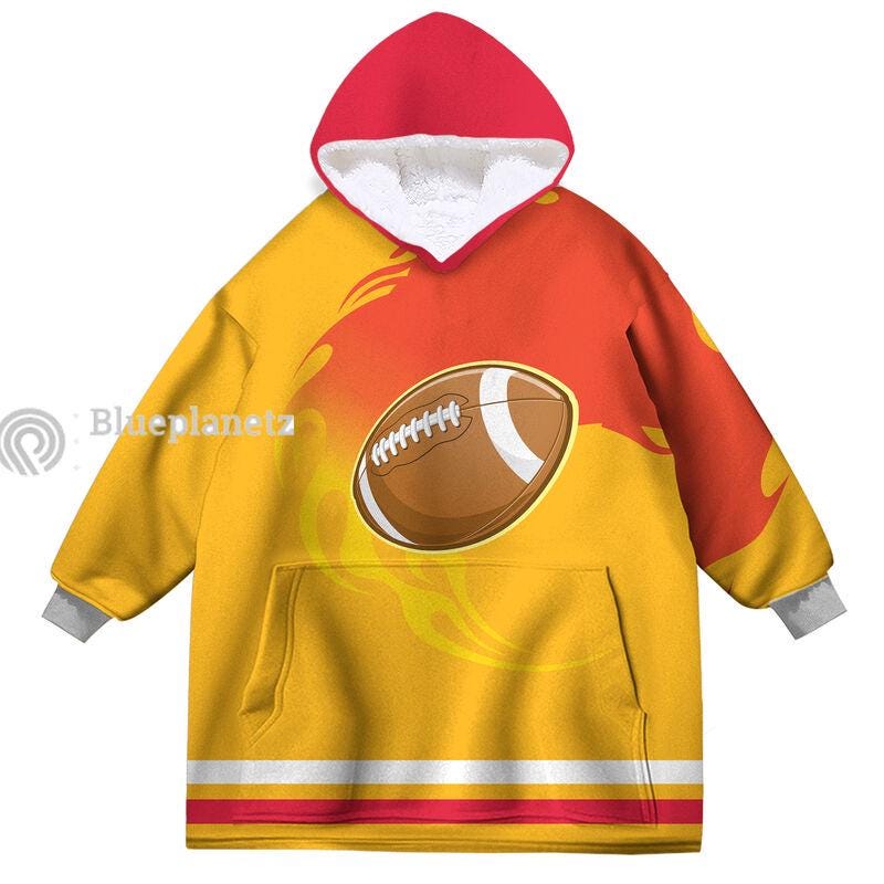 Custom Football Team Hoodies Blanket, Personalized Wearable Hoodies Blanket, Custom Team Name Number Oversized Blanket
