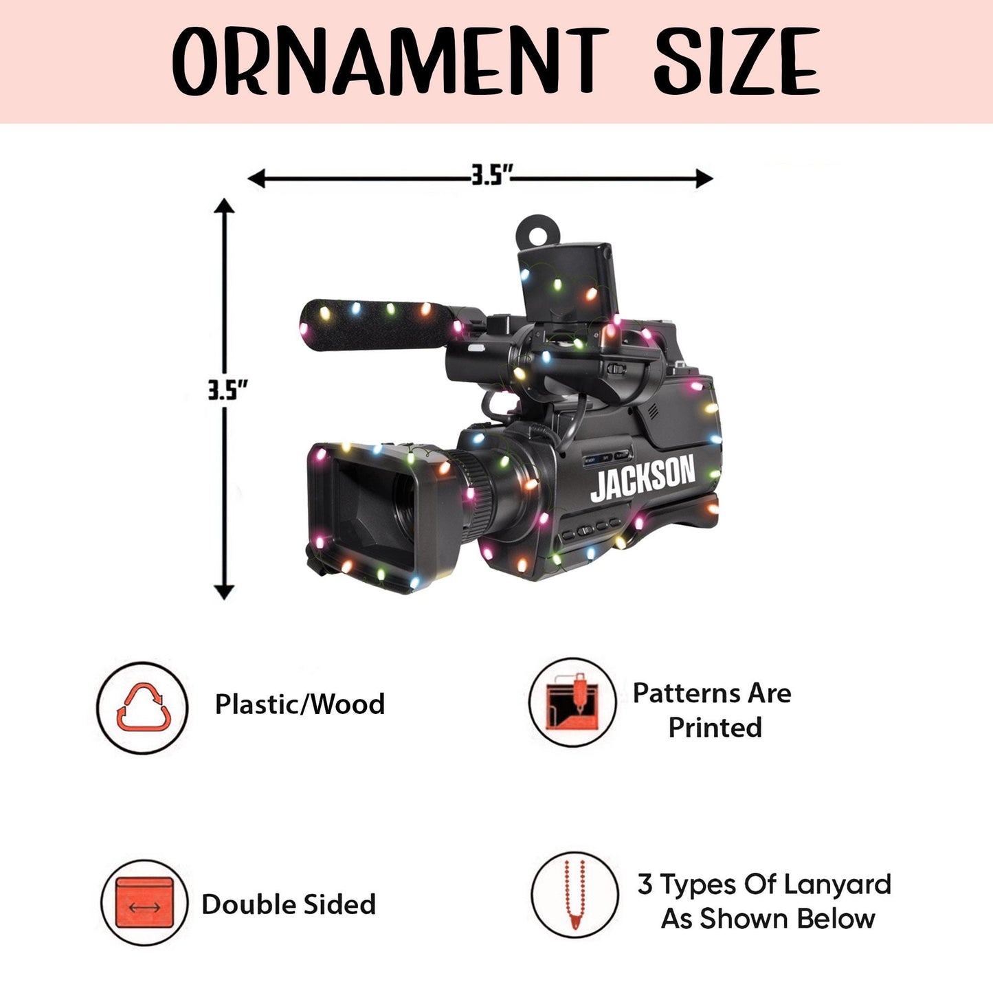 Personalized Professional Video Camera Camcorder 2D Flat Ornament, Video cameral Ornament Decor, Custom Angel Video camera Ornament Gift