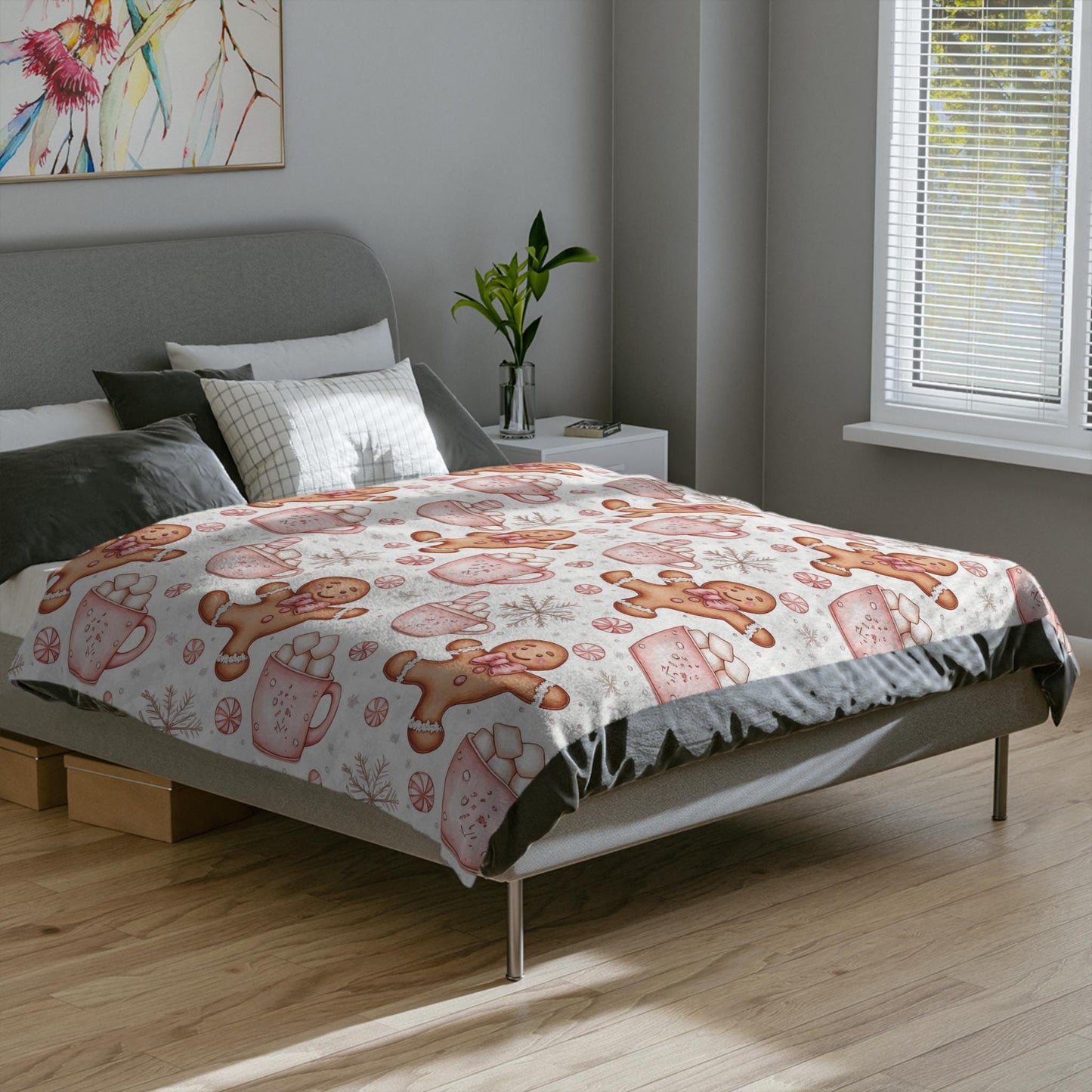 Gingerbread Christmas Blanket Coquette Pink Bow Gingerbread Fleece Throw Pink Holiday Home Decor Hot Cocoa Christmas Gift for Family Friends