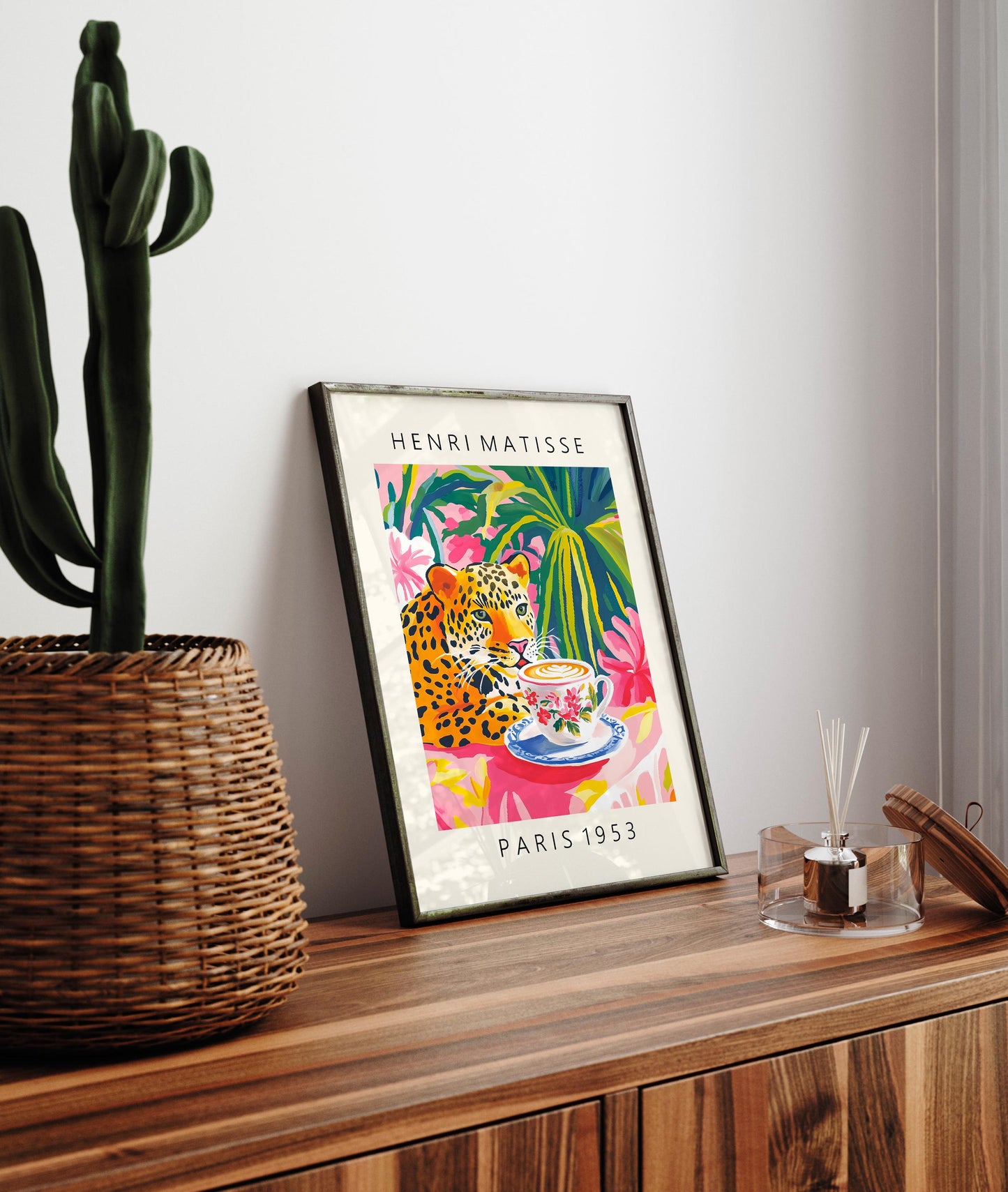 Leopard Drinking Coffee Art Print: Henri Matisse Style Kitchen Decor