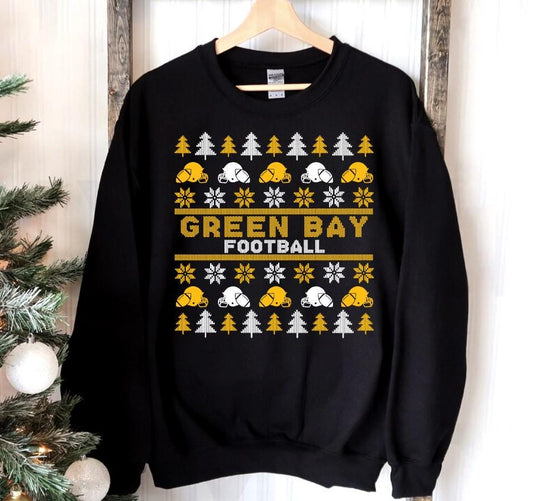 Green Bay Ugly Christmas Sweatshirt, Football Shirt, Christmas Gift Tee, Festive Football Crewneck, Holiday Winter, Green Bay Football Fan