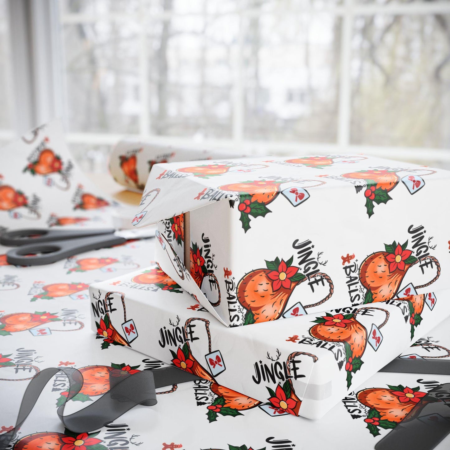 Christmas Wrapping Papers Jingle Balls Holiday Gift Wrap, Funny Gift Wrap, Gag Gift Wrap, Gift For Him, White Elephant Gift