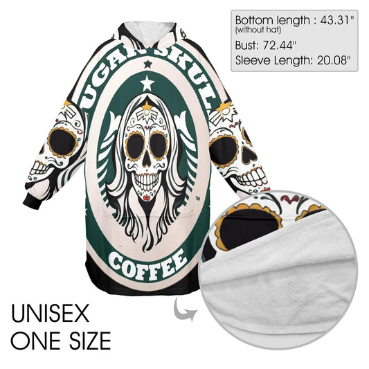 Sugar Skull Coffee Blanket Hoodie Día De Los Muertos Chicano