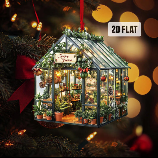 Personalized Garden 2D Flat Ornament, Greenhouse Rearview Mirror Car Accessories, Garden House Christmas Ornament, Plant Lover Gifts