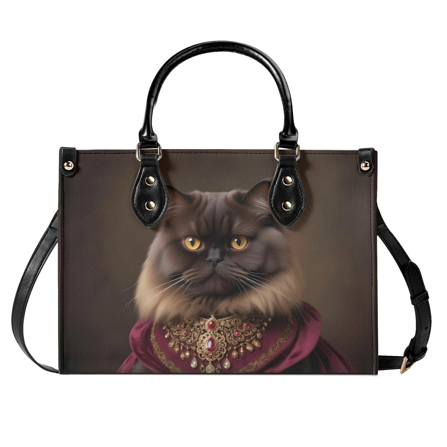 Baroness Cat of Burgundy Crossbody Bag - Vegan Leather Designer Purse, Luxury Cat Lover Gift for Women