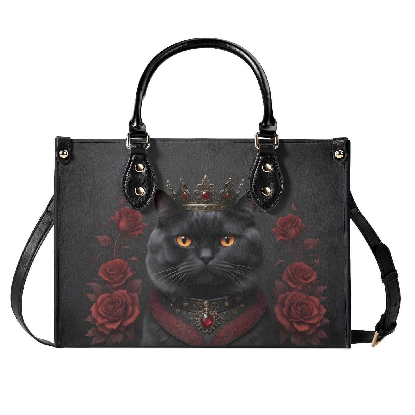 Gothic Monarch Cat Crossbody Bag - Vegan Leather Designer Purse, Unique Gift for Women