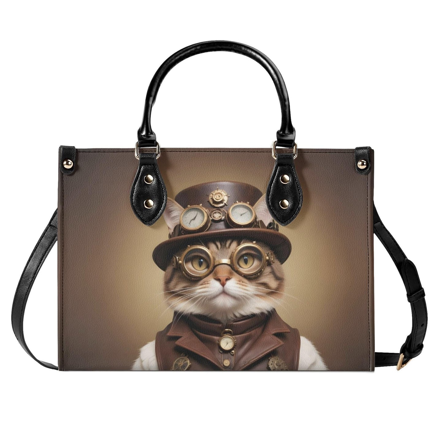 Steampunk Adventurer Cat Bag Cute Crossbody Bag Unique Purse Cute Purse, Luxury Bag Vegan Leather Bags Printed Designer Bag
