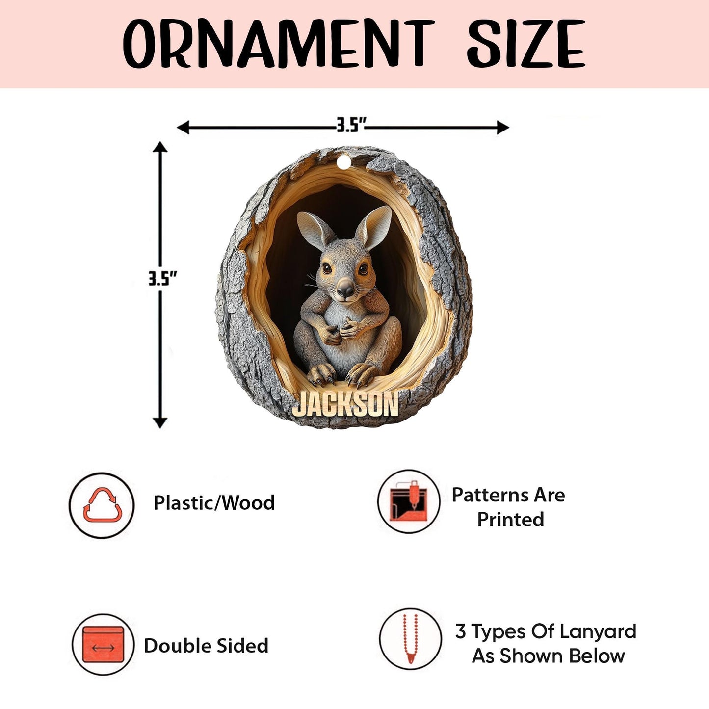 Personalized Kangaroo 2D Flat Ornament, Custom Name Christmas Tree Ornament, Kangaroo Baby Christmas Home Decor,Xmas Gift for Kangaroo Lover